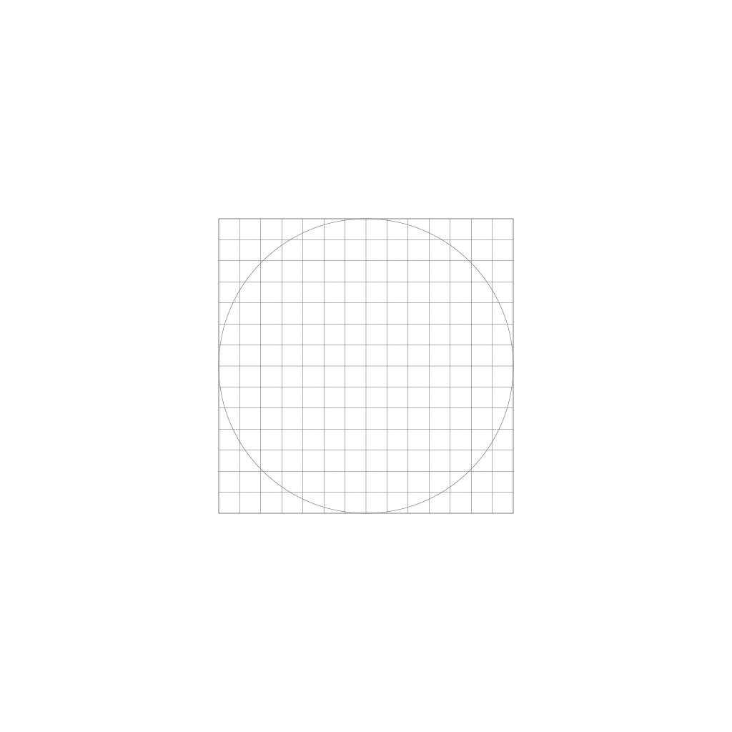 Animated construction of the Made of Air mark, drawn from a circle and square on a fine grid
